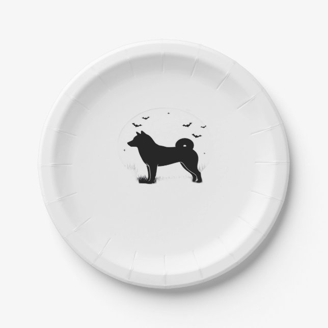 Assiettes En Carton Shiba Inu Chien � Halloween Lune silhouette surdim (Devant)
