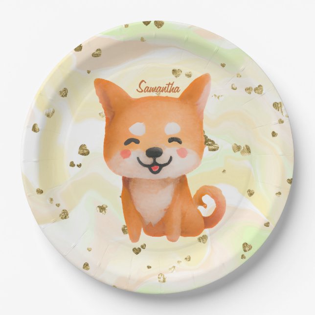 Assiettes En Carton Shiba Inu souriant mignon (Devant)