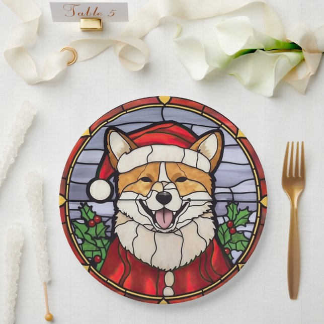 Assiettes En Carton Shiba Inu Vitrail Noël (Mariage)