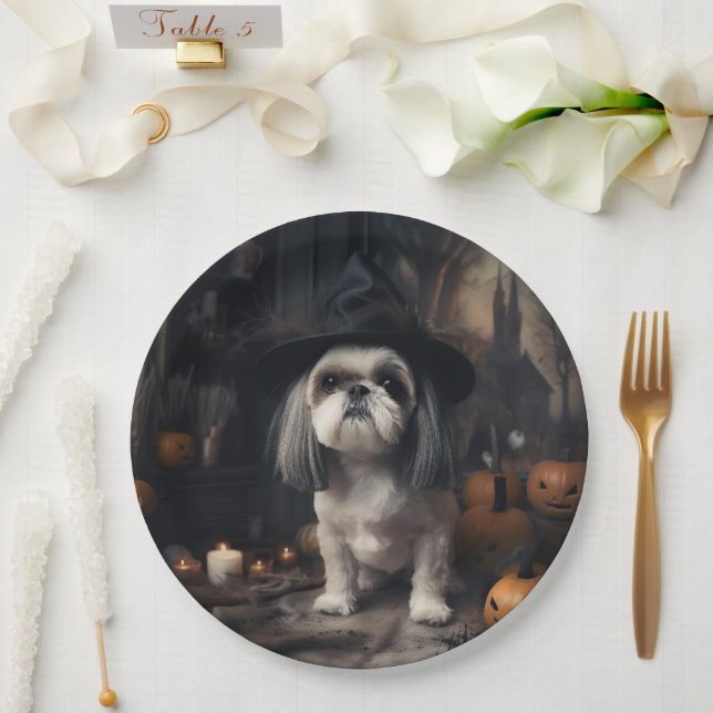 Assiettes En Carton Shih Tzu Citrouilles Halloween effrayant (Mariage)