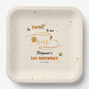 Assiettes En Carton Si doux d'être un joli abeille pour un 1er anniver