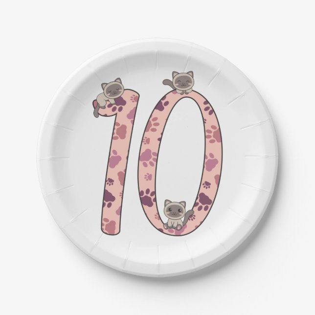 Assiettes En Carton Siamese Chat Dixième Anniversaire Pour Enfants Cha (Devant)
