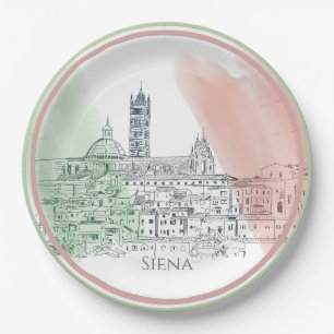 Assiettes En Carton Siena Italie Avec Drapeau Italien Croquis