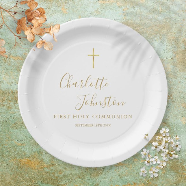 Assiettes En Carton Signature dorée moderne Première communion sainte (Créateur téléchargé)