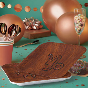 Assiettes En Carton Signe du zodiaque Capricorne en brun acajou