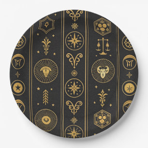 Assiettes En Carton Signe du zodiaque en or noir (1)