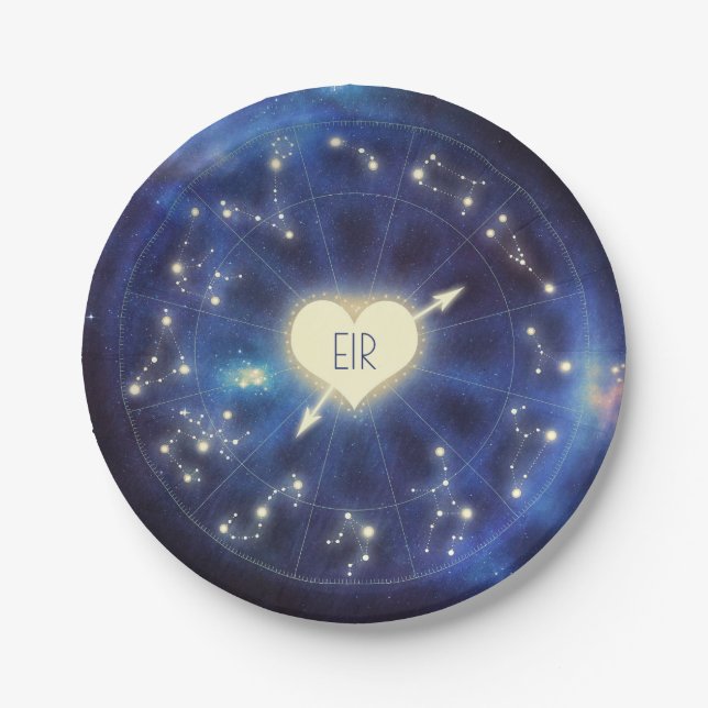 Assiettes En Carton Signes zodiaques | Mariage de nuit étoilé (Devant)