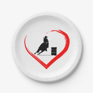 Assiettes En Carton Silhouette Barrel Racing Cowgirl, Cheval et Coeur