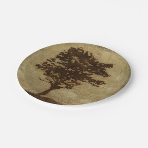 Assiettes En Carton Silhouette d'arbre sur Arrière - plan de bronze