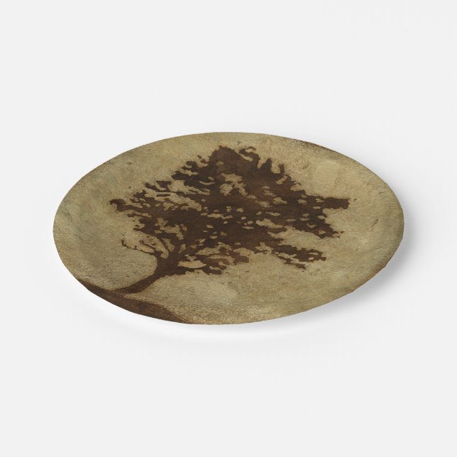 Assiettes En Carton Silhouette d'arbre sur Arrière - plan de bronze (Angle)