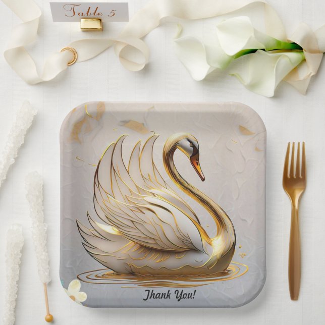 Assiettes En Carton "Silhouette de cygne majestueuse" (Mariage)