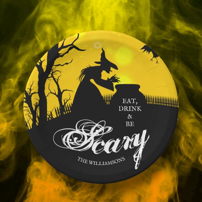 Assiettes En Carton Silhouette de sorcière pieuse Halloween (Créateur téléchargé)