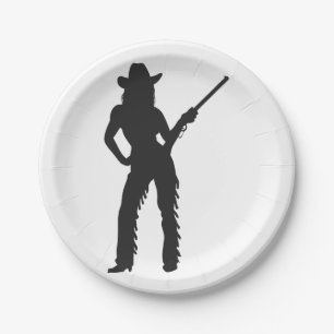Assiettes En Carton Silhouette de Western Cowgirl