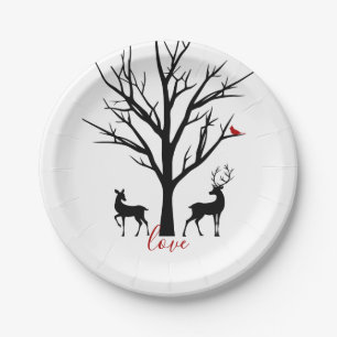 Assiettes En Carton Silhouette Deer Couple en hiver amoureux