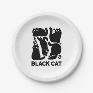 Assiettes En Carton Silhouettes de chat noir - Design Feline mignon