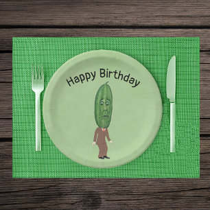 Assiettes En Carton Silly Man Green Pickle Head avec Brown visage
