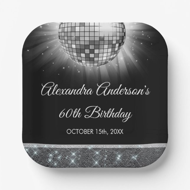 Assiettes En Carton Silver 60th Birthday Party 70's Disco Ball (Recto)