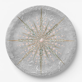 Assiettes En Carton Silver flocon rose élégant vintage hivernal