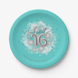 Assiettes En Carton Silver Foil Sweet 16 Anniversaire Balloons Party T