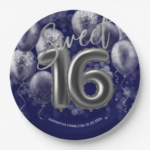Assiettes En Carton Silver Foil Sweet 16 Ballons Anniversaires Royal B