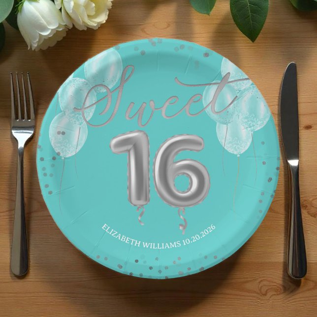 Assiettes En Carton Silver Foil Sweet 16 Ballons d'anniversaire Royal  (Créateur téléchargé)
