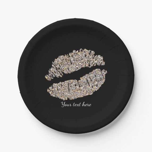 Assiettes En Carton Silver Gold Lips Faux Sparkle Kiss Beauty Maquilla (Devant)