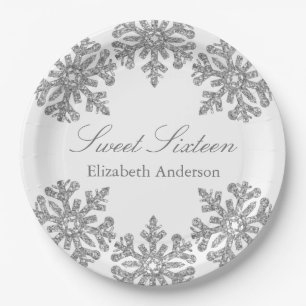 Assiettes En Carton Silver Snowflake Winter Sweet 16