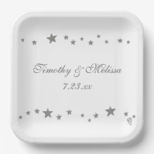 Assiettes En Carton Silver Stars vifs plaques de mariage personnalisée