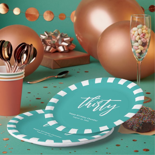 Assiettes En Carton Simple Aqua et White 30th Birthday Party (Multi)
