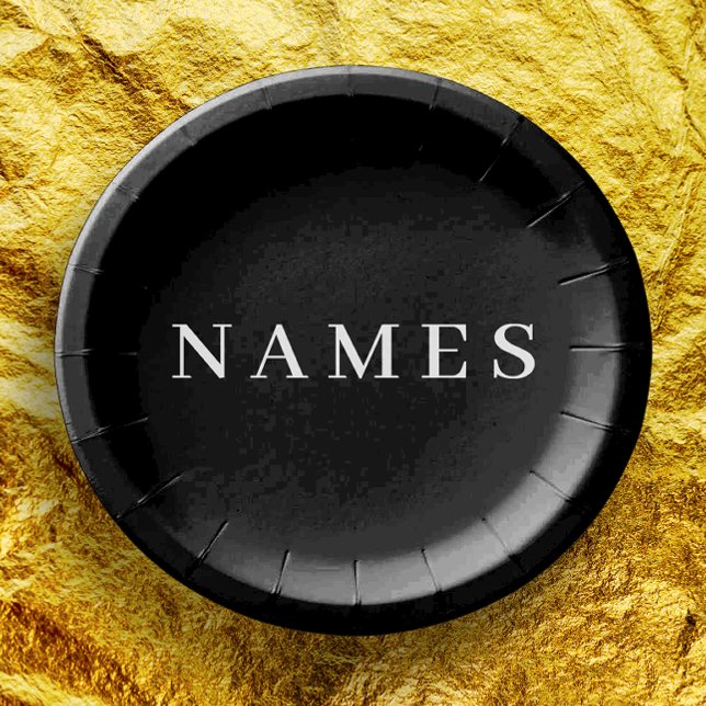 Assiettes En Carton Simple Black Custom Ajouter Votre Nom Élégant (Créateur téléchargé)