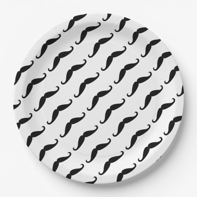 Assiettes En Carton Simple Black mustache pattern on white moustache  (Devant)