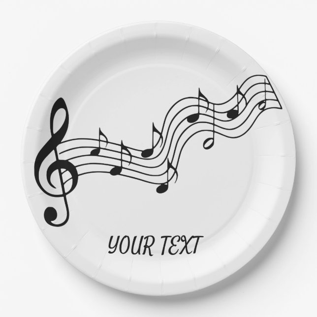 Assiettes En Carton Simple Black White Music Notes (Devant)
