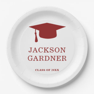 Assiettes En Carton Simple Burgundy Mortar Board Modernité Graduation