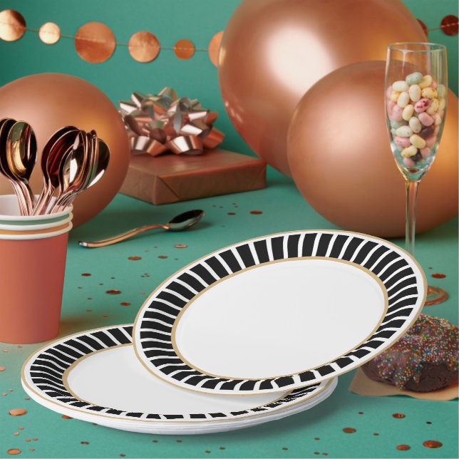 Assiettes En Carton Simple | Classique | Élégant | Noir et blanc tenda (Multi)