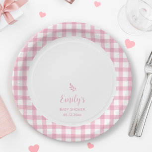 Assiettes En Carton Simple Elegant Bébé rose En vichy Baby shower fill