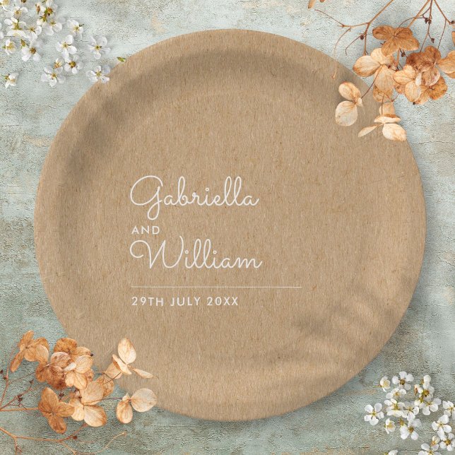 Assiettes En Carton Simple Élégant Écriture Rustique Kraft Mariage (Simple Elegant Script Rustic Kraft Wedding Paper Plates)