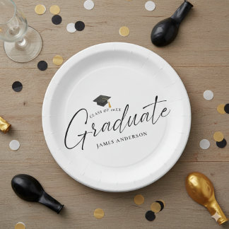 Assiettes En Carton Simple Elegant Script Graduation Party