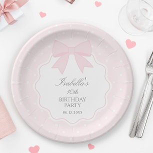 Assiettes En Carton Simple élégante Pastel Pink Bow Girl Anniversaire