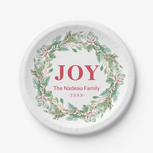Assiettes En Carton Simple élégante Wreath Joie moderne Noël (Devant)