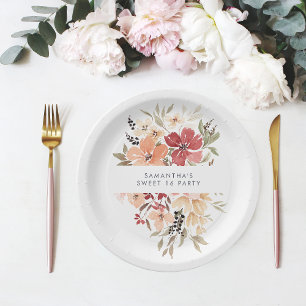 Assiettes En Carton Simple Floral Douzième Anniversaire