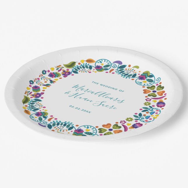 Assiettes En Carton Simple Floral Mariage mexicain personnalisé (Angle)