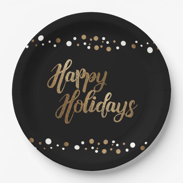 Assiettes En Carton Simple Gold Black Confetti (Devant)