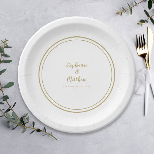 Assiettes En Carton Simple Gold & White Modern Bride & Groom Mariage