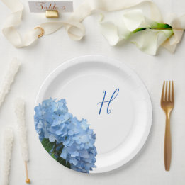 Assiettes En Carton Simple Initial Floral Bleu Mariage