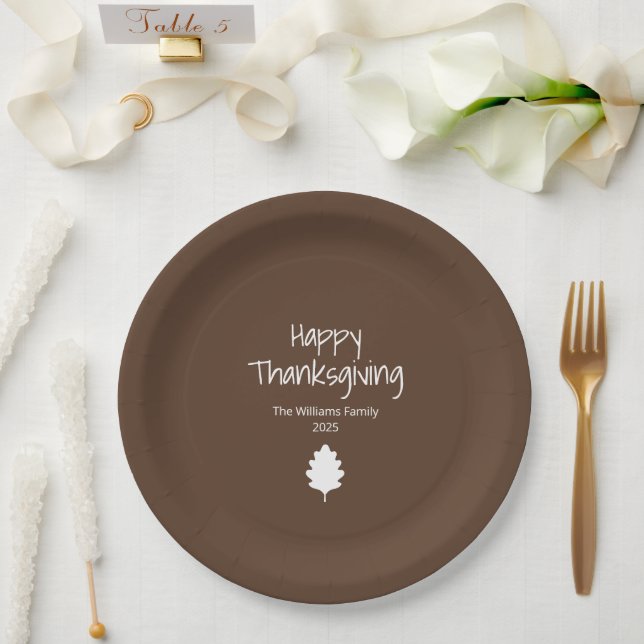 Assiettes En Carton Simple Leaf Modern Autumn Family Thanksgiving (Mariage)