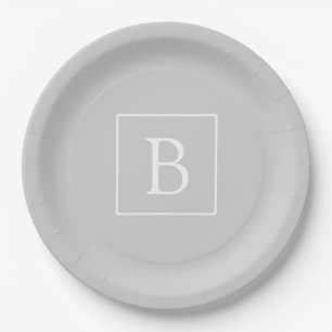 Assiettes En Carton Simple Light Grey monogram