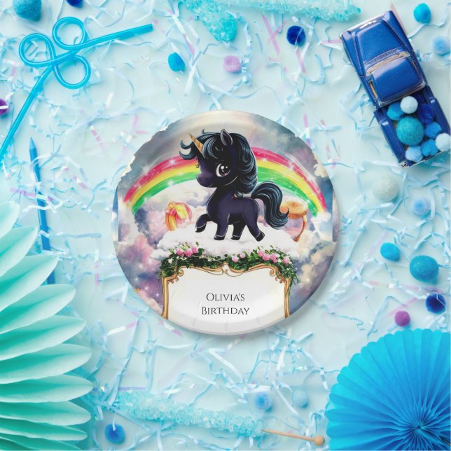 Assiettes En Carton Simple Magie Black Unicorn Anniversaire (Fête)