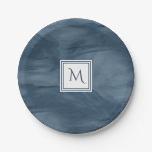 Assiettes En Carton Simple Marine Bleu Marbre subtil Monogramme modern