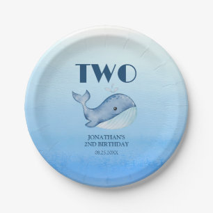 Assiettes En Carton Simple mignonne Baleine Bleu Mer Anniversaire