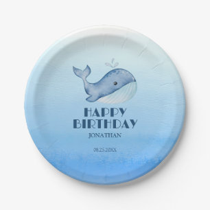Assiettes En Carton Simple mignonne Baleine Bleu Mer Joyeux Anniversai